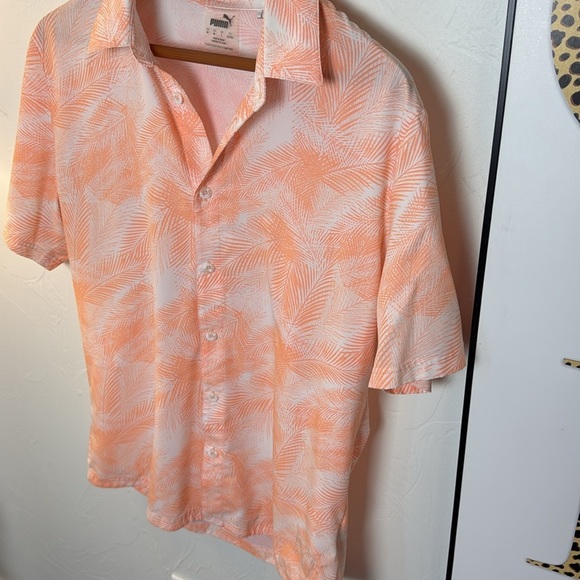 Tropical Orange Palm Print Men's Shirt - Picture 3 of 4